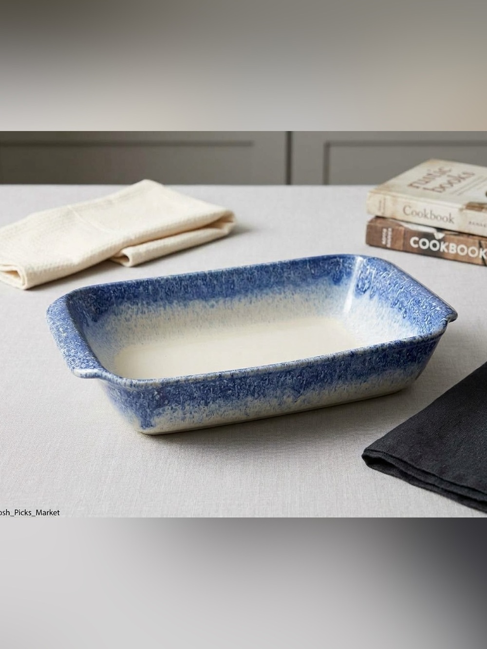 Vintage Libbey Blue Sponge Ware Rectangular Baker